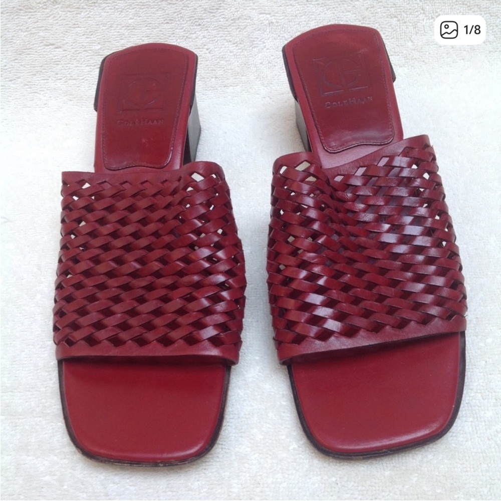 Cole Haan Red Woven Heels Sandals Square Toe S 8.5